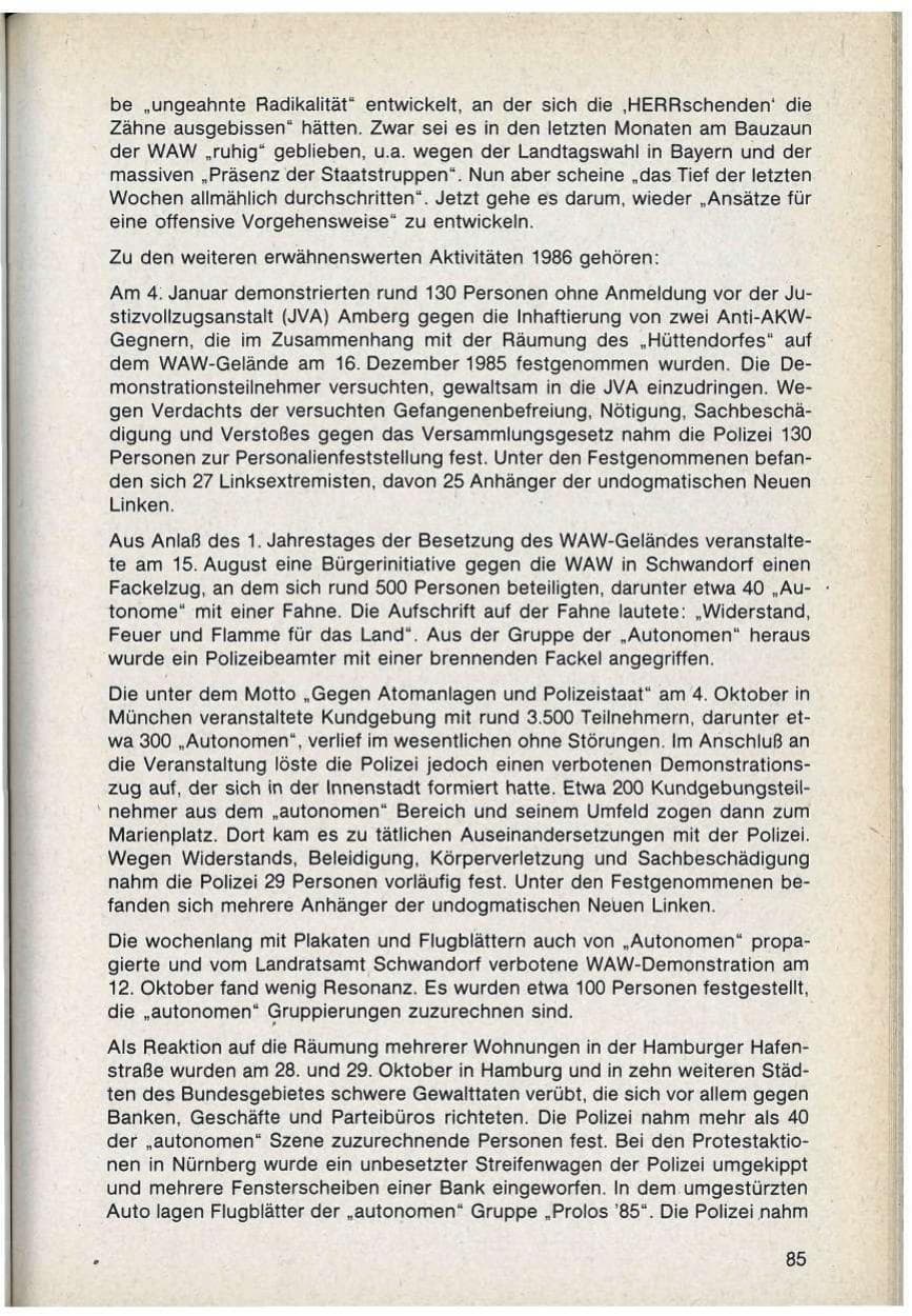 Seite 85 des Verfassungsschutzbericht 1986 Bayern