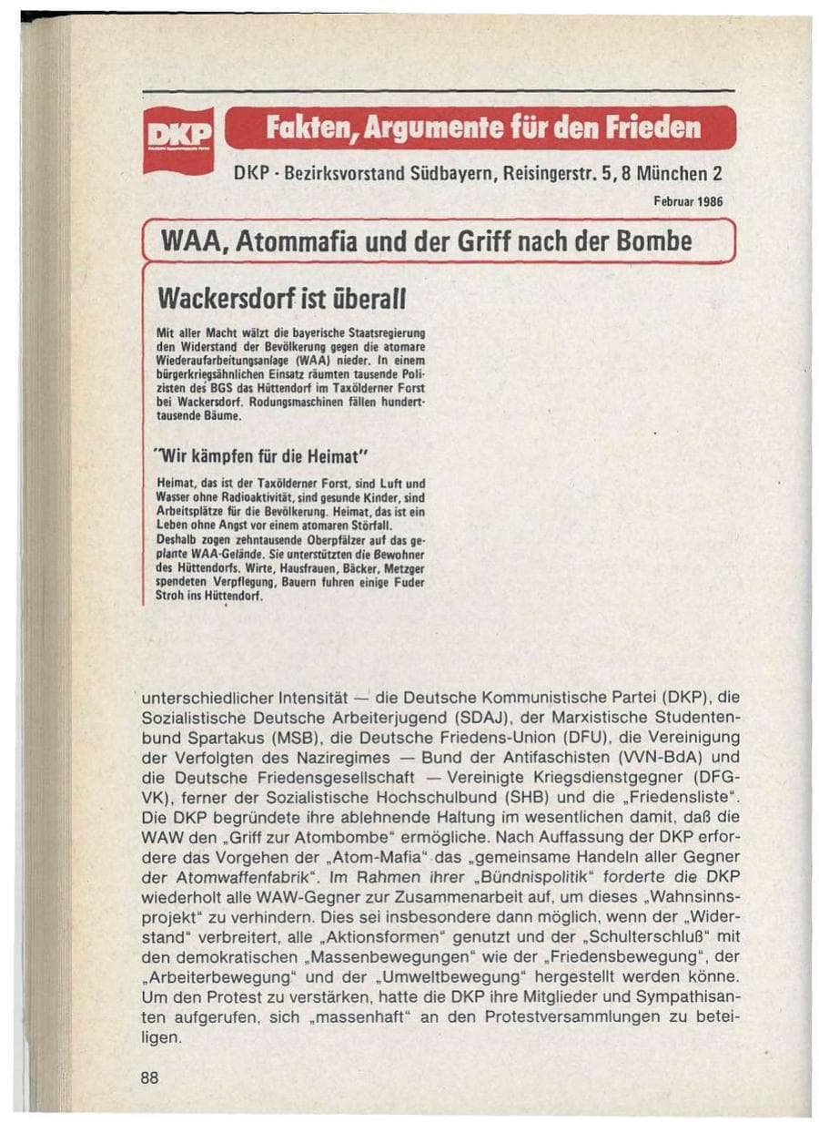 Seite 88 des Verfassungsschutzbericht 1986 Bayern