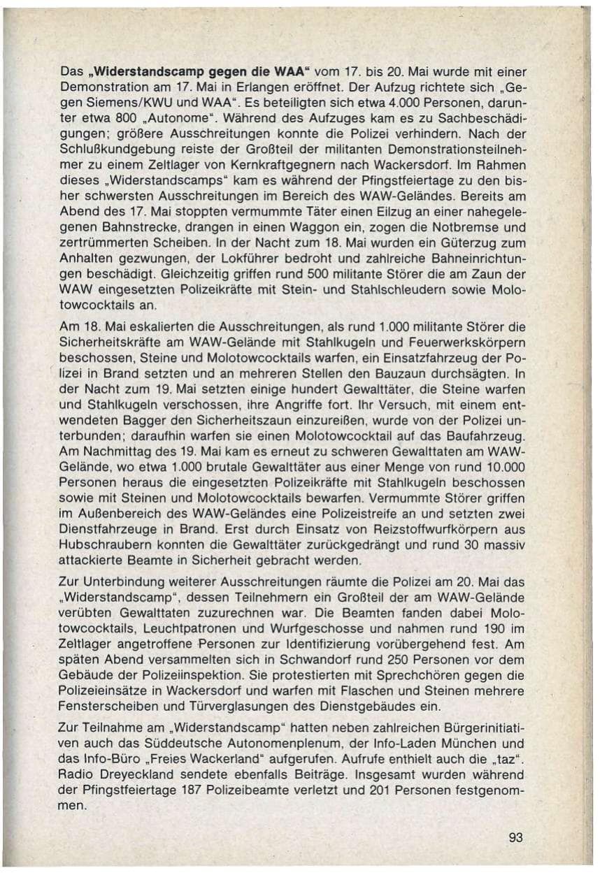 Seite 93 des Verfassungsschutzbericht 1986 Bayern