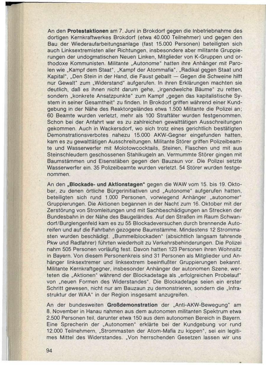 Seite 94 des Verfassungsschutzbericht 1986 Bayern