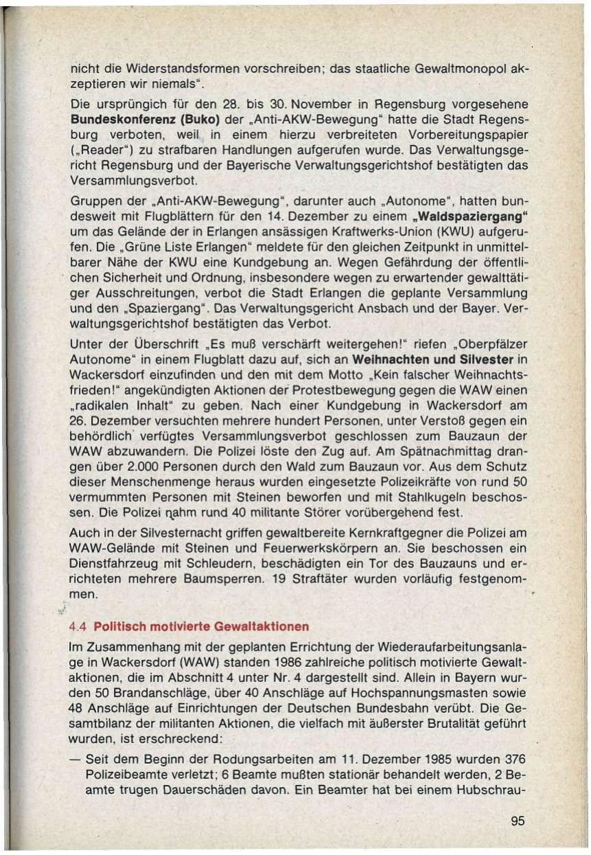 Seite 95 des Verfassungsschutzbericht 1986 Bayern