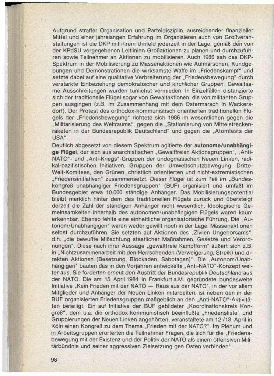 Seite 98 des Verfassungsschutzbericht 1986 Bayern