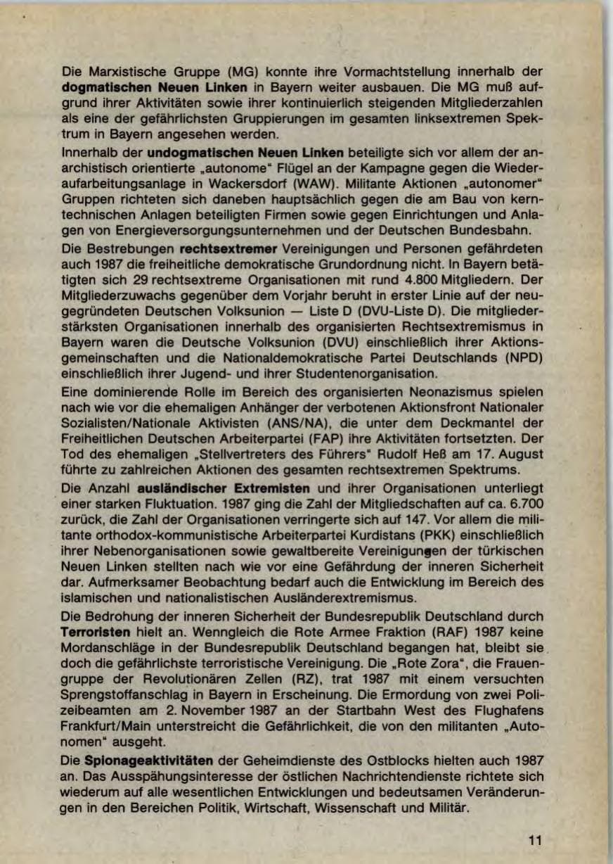 Seite 13 des Verfassungsschutzbericht 1987 Bayern