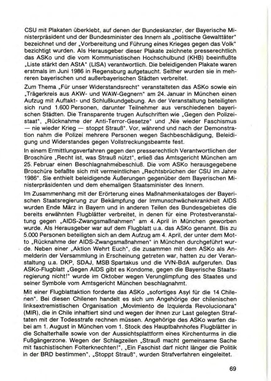 Seite 71 des Verfassungsschutzbericht 1987 Bayern