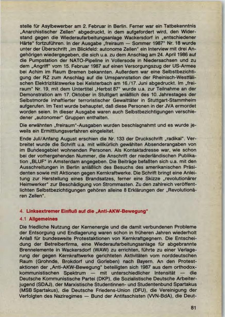 Seite 83 des Verfassungsschutzbericht 1987 Bayern
