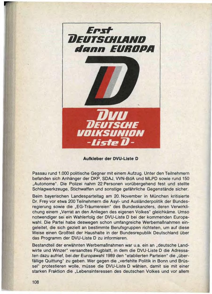 Seite 110 des Verfassungsschutzbericht 1988 Bayern