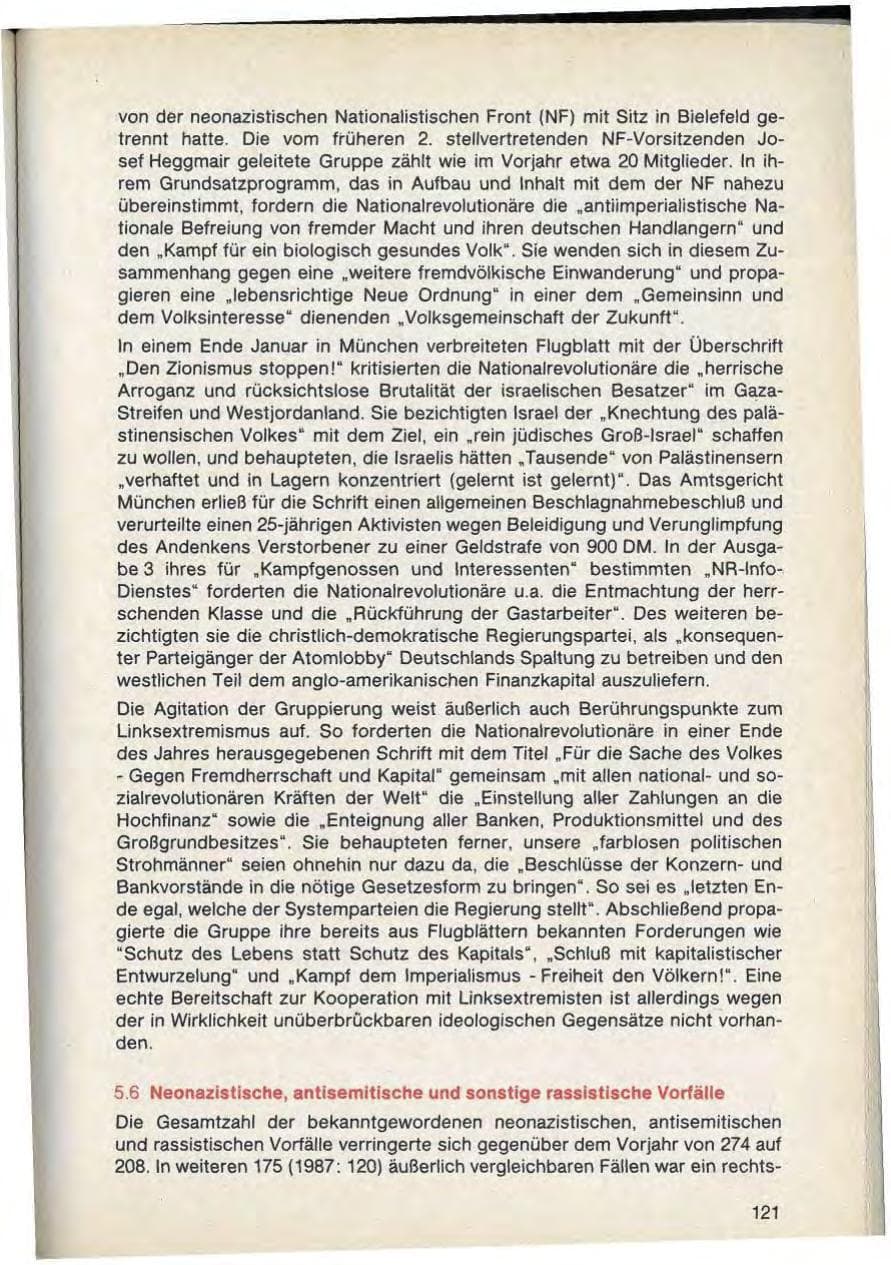 Seite 123 des Verfassungsschutzbericht 1988 Bayern