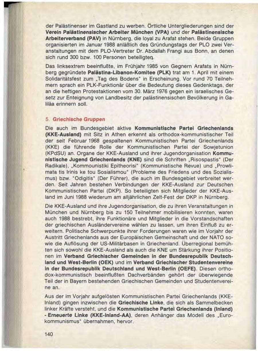 Seite 142 des Verfassungsschutzbericht 1988 Bayern