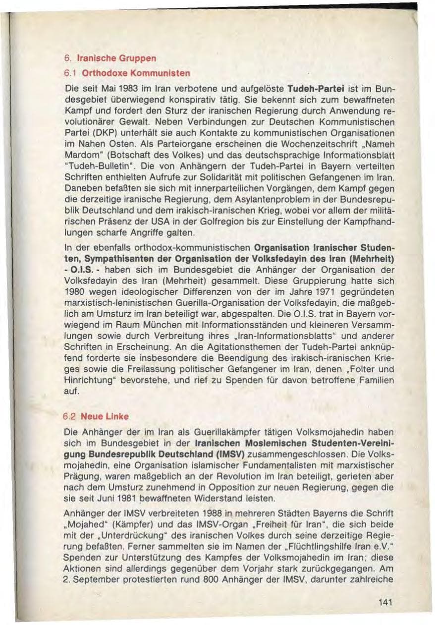 Seite 143 des Verfassungsschutzbericht 1988 Bayern