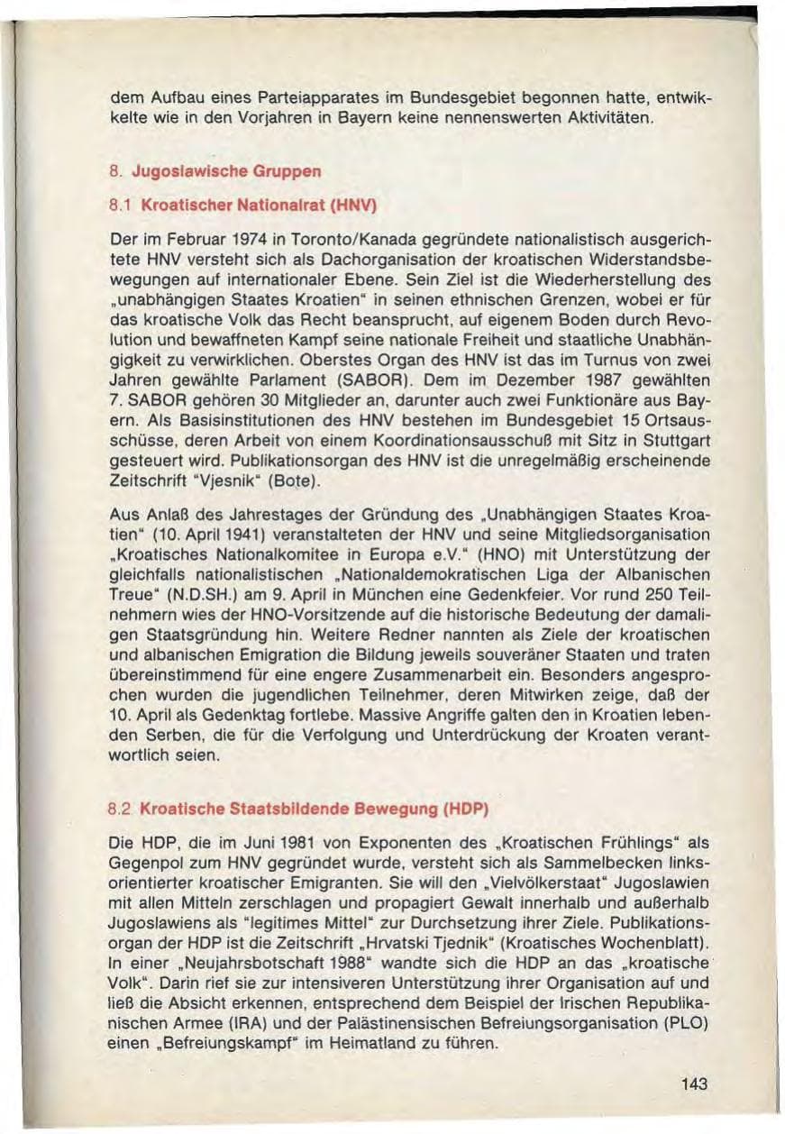 Seite 145 des Verfassungsschutzbericht 1988 Bayern
