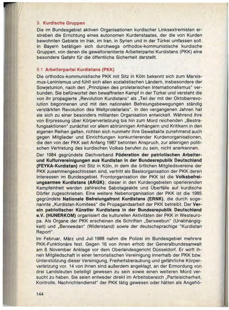 Seite 146 des Verfassungsschutzbericht 1988 Bayern