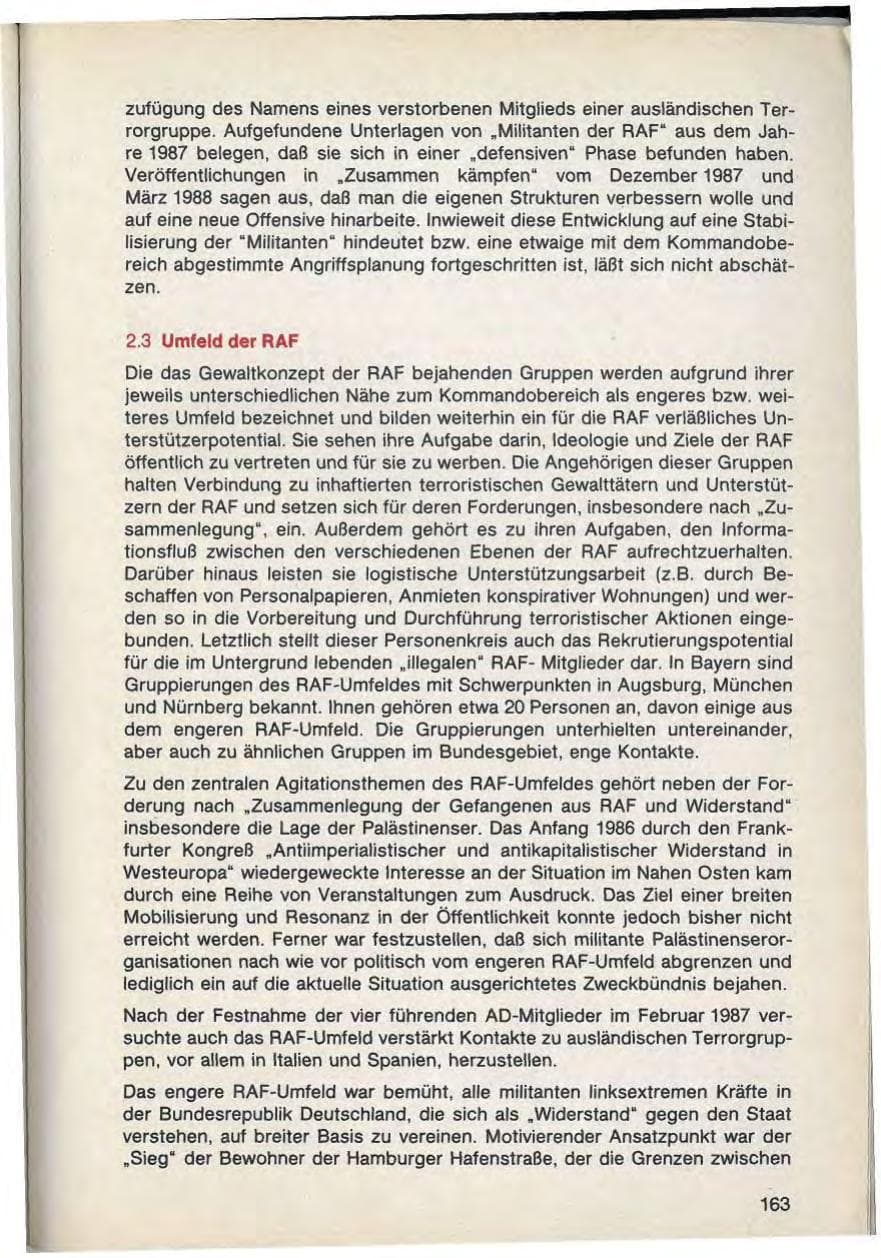 Seite 165 des Verfassungsschutzbericht 1988 Bayern
