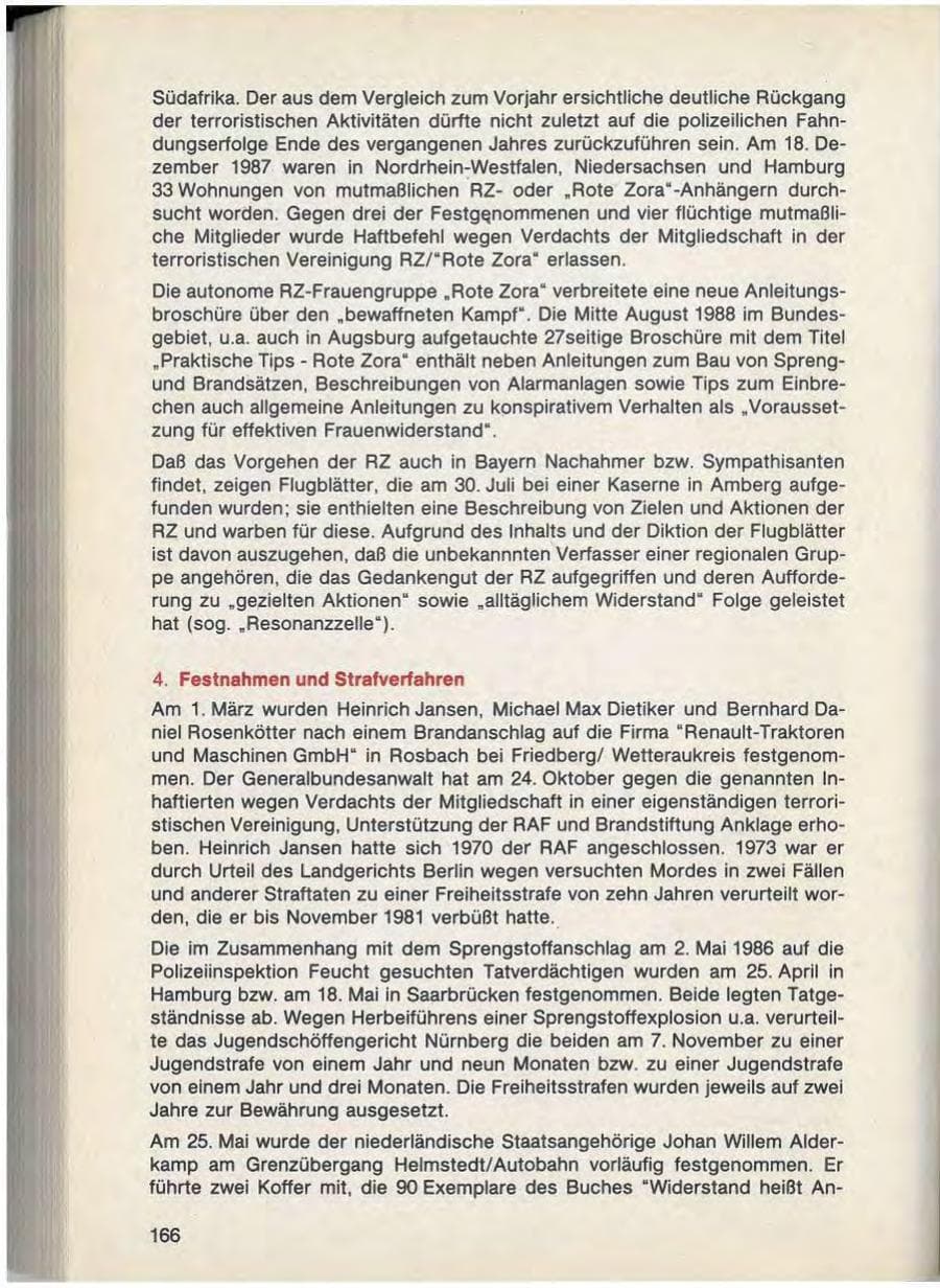 Seite 168 des Verfassungsschutzbericht 1988 Bayern