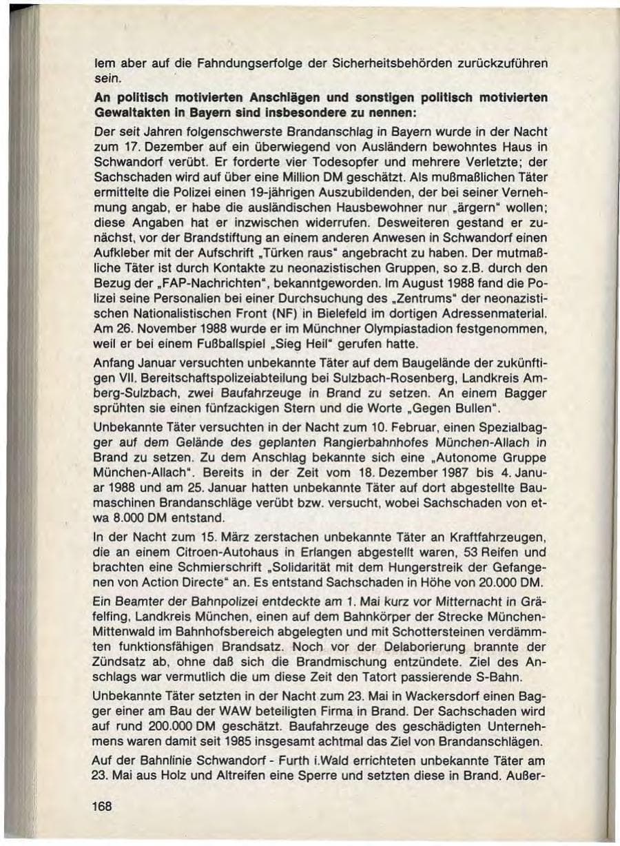 Seite 170 des Verfassungsschutzbericht 1988 Bayern