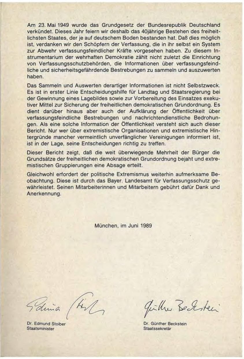 Seite 5 des Verfassungsschutzbericht 1988 Bayern