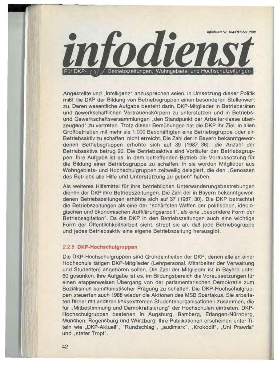 Seite 44 des Verfassungsschutzbericht 1988 Bayern