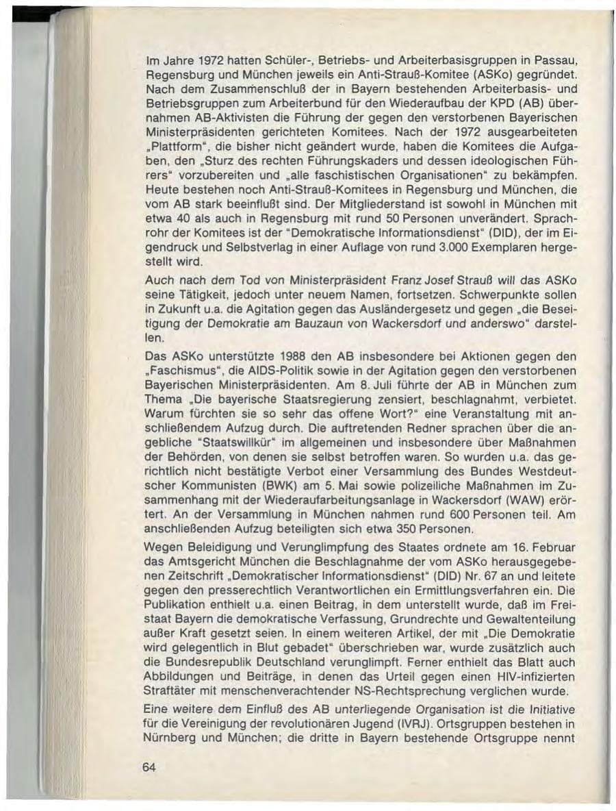 Seite 66 des Verfassungsschutzbericht 1988 Bayern
