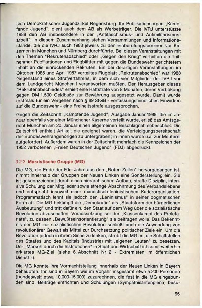Seite 67 des Verfassungsschutzbericht 1988 Bayern