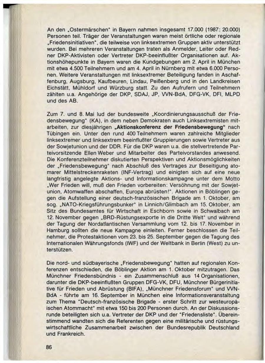 Seite 88 des Verfassungsschutzbericht 1988 Bayern