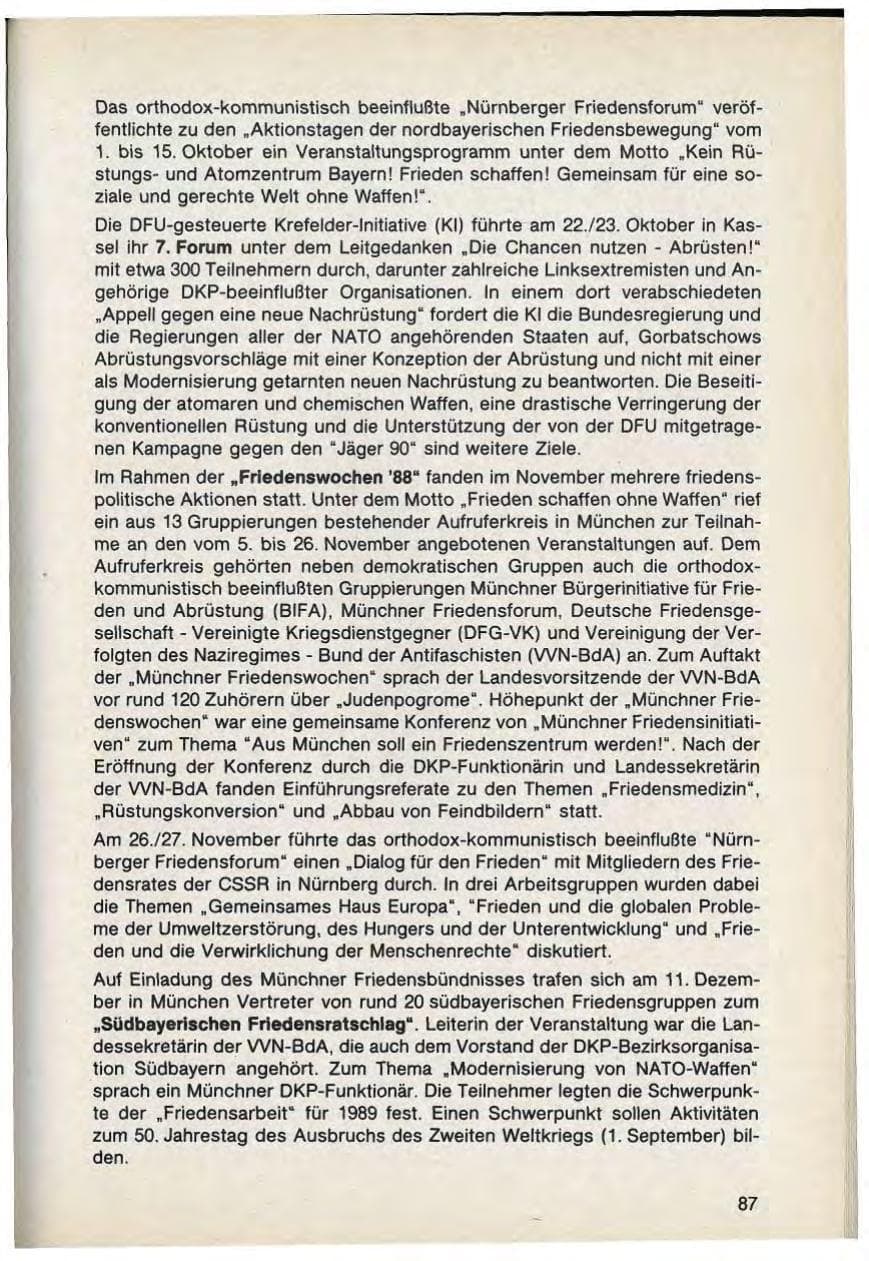 Seite 89 des Verfassungsschutzbericht 1988 Bayern
