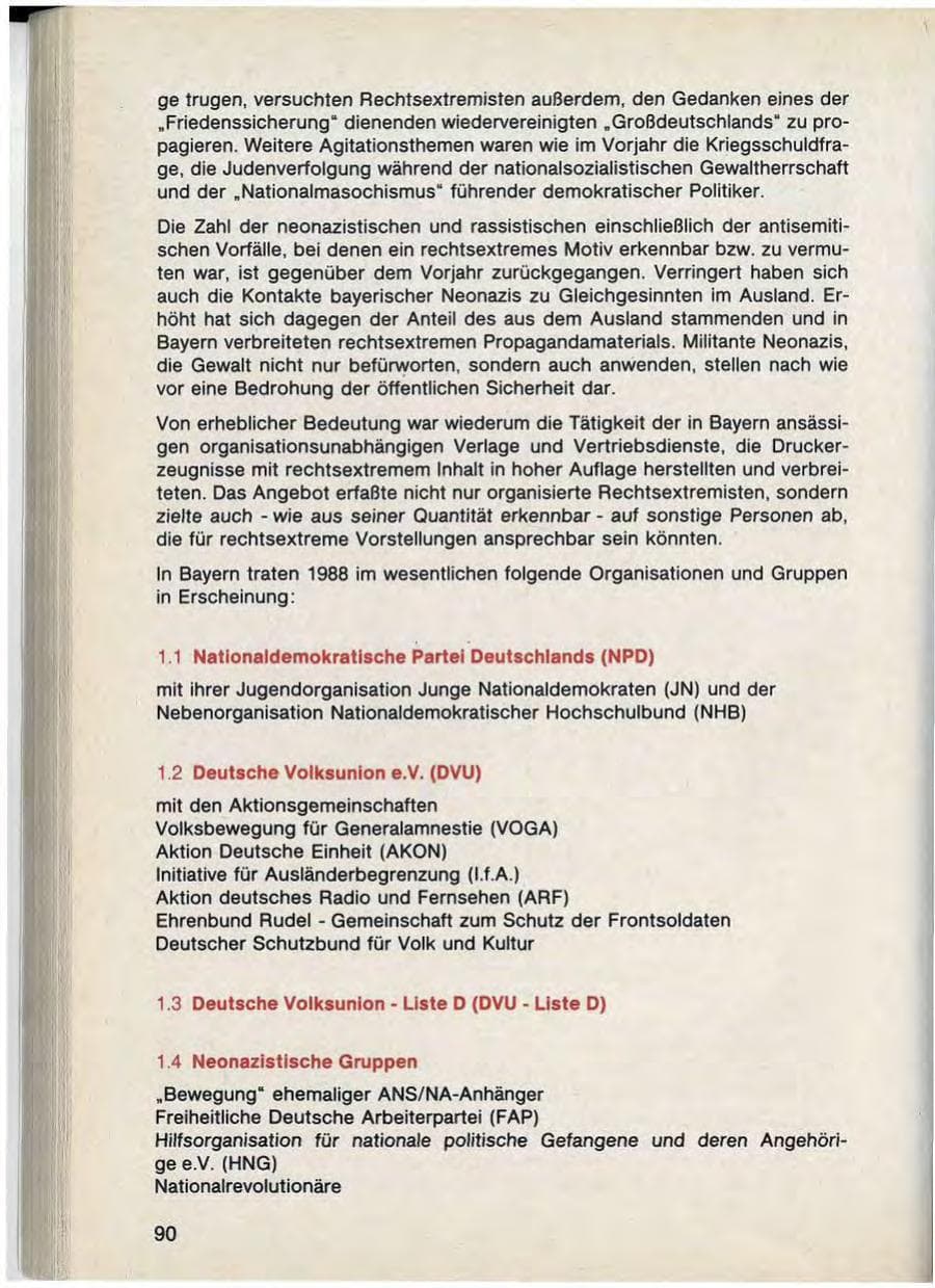 Seite 92 des Verfassungsschutzbericht 1988 Bayern