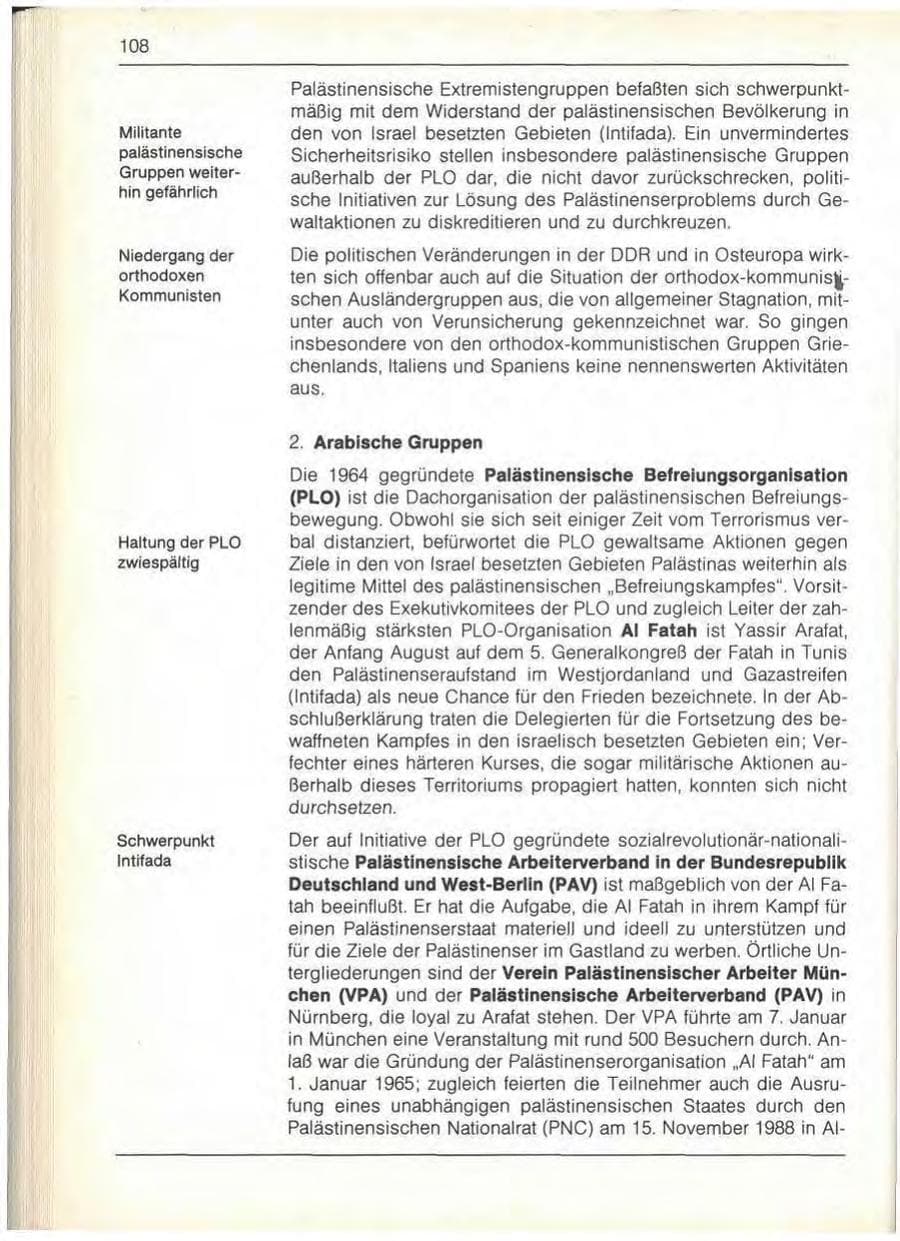 Seite 110 des Verfassungsschutzbericht 1989 Bayern