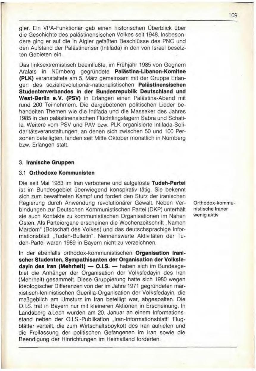 Seite 111 des Verfassungsschutzbericht 1989 Bayern