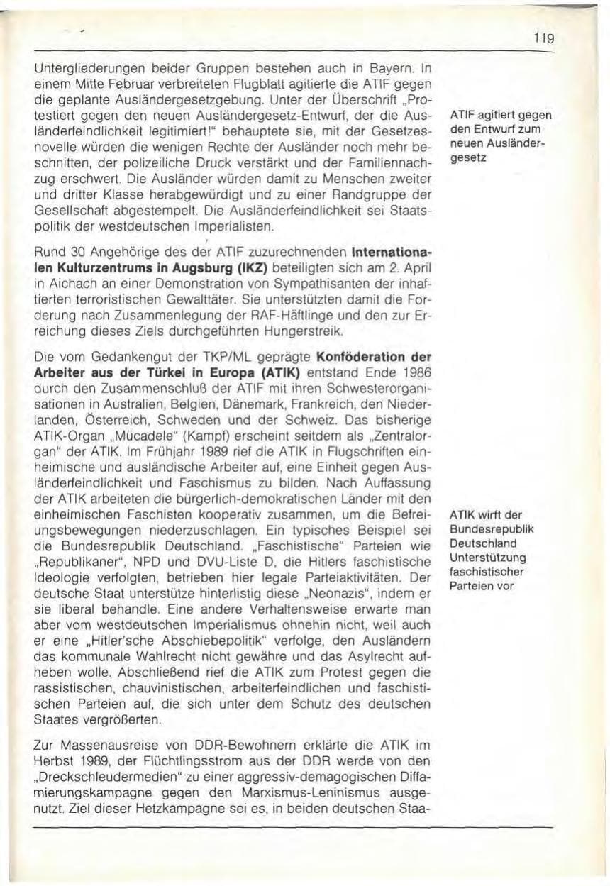 Seite 121 des Verfassungsschutzbericht 1989 Bayern