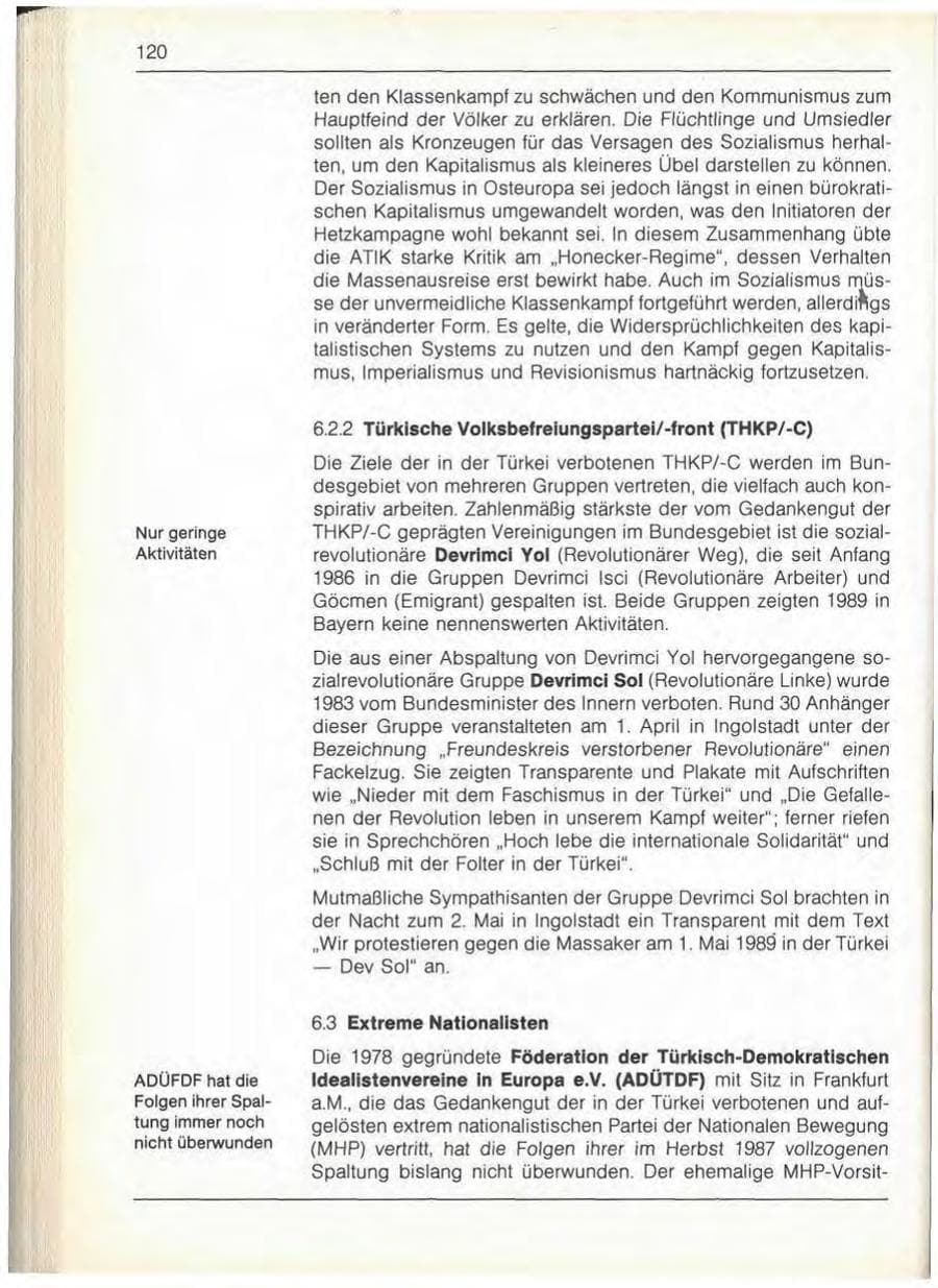 Seite 122 des Verfassungsschutzbericht 1989 Bayern