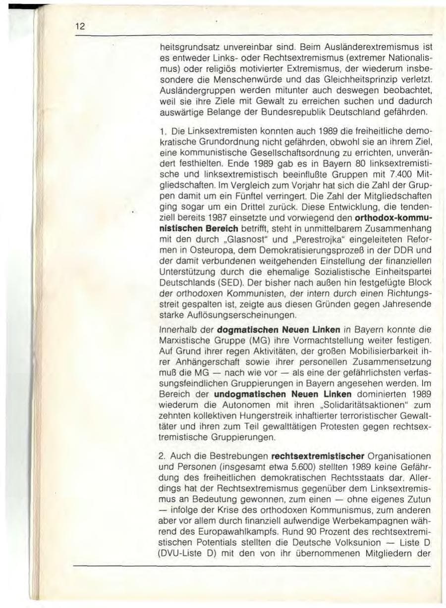 Seite 14 des Verfassungsschutzbericht 1989 Bayern