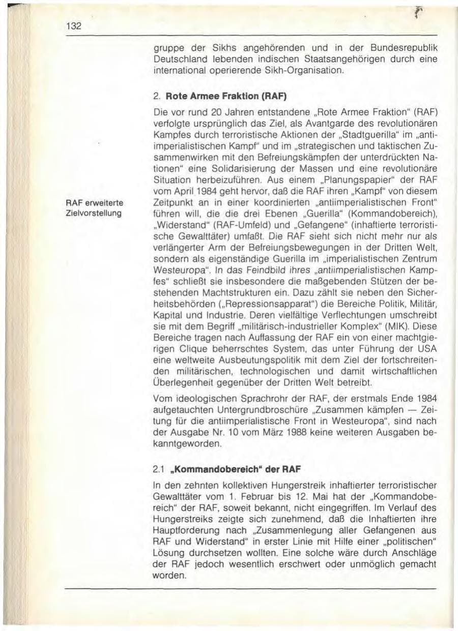 Seite 134 des Verfassungsschutzbericht 1989 Bayern