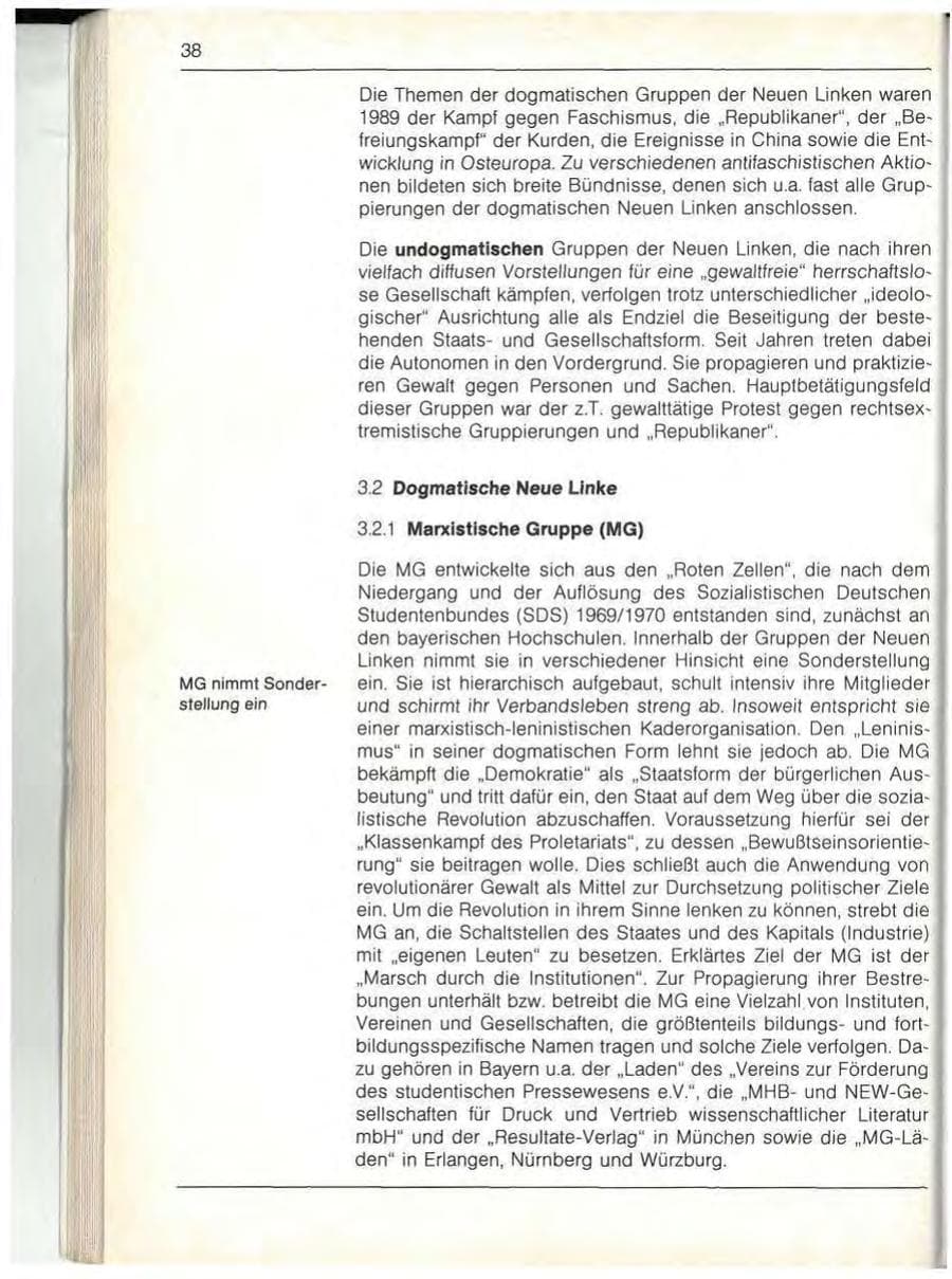 Seite 40 des Verfassungsschutzbericht 1989 Bayern