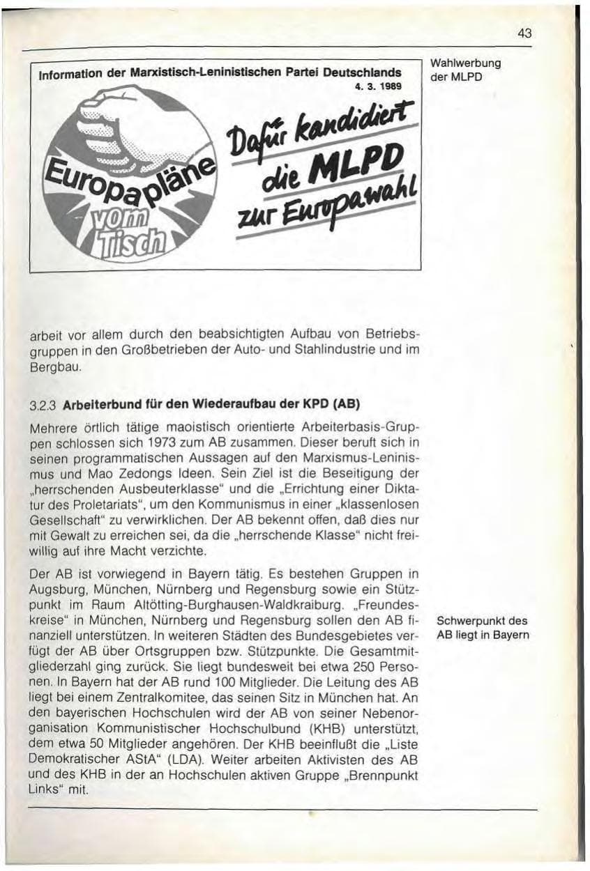 Seite 45 des Verfassungsschutzbericht 1989 Bayern