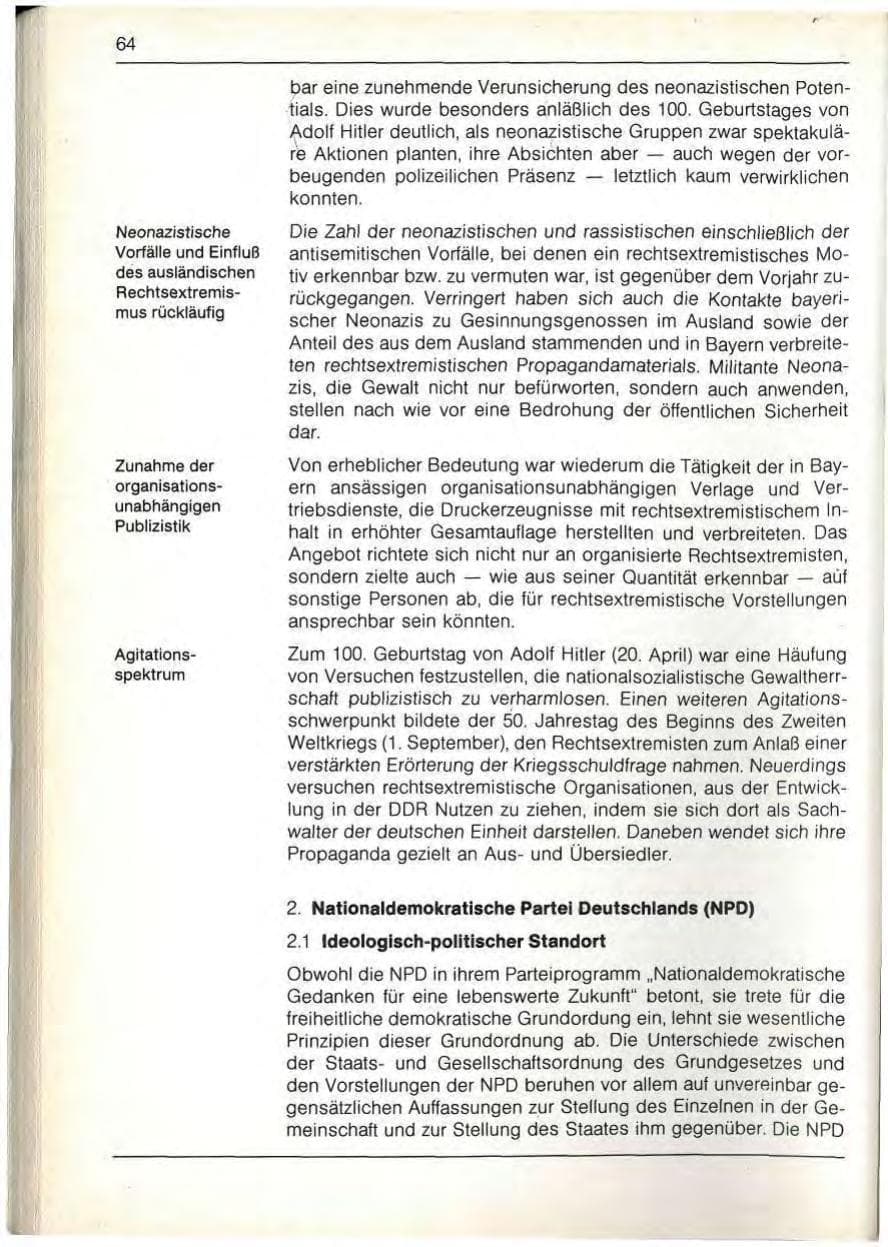 Seite 66 des Verfassungsschutzbericht 1989 Bayern