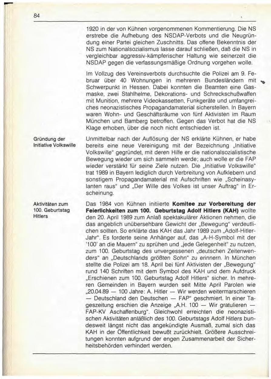 Seite 86 des Verfassungsschutzbericht 1989 Bayern