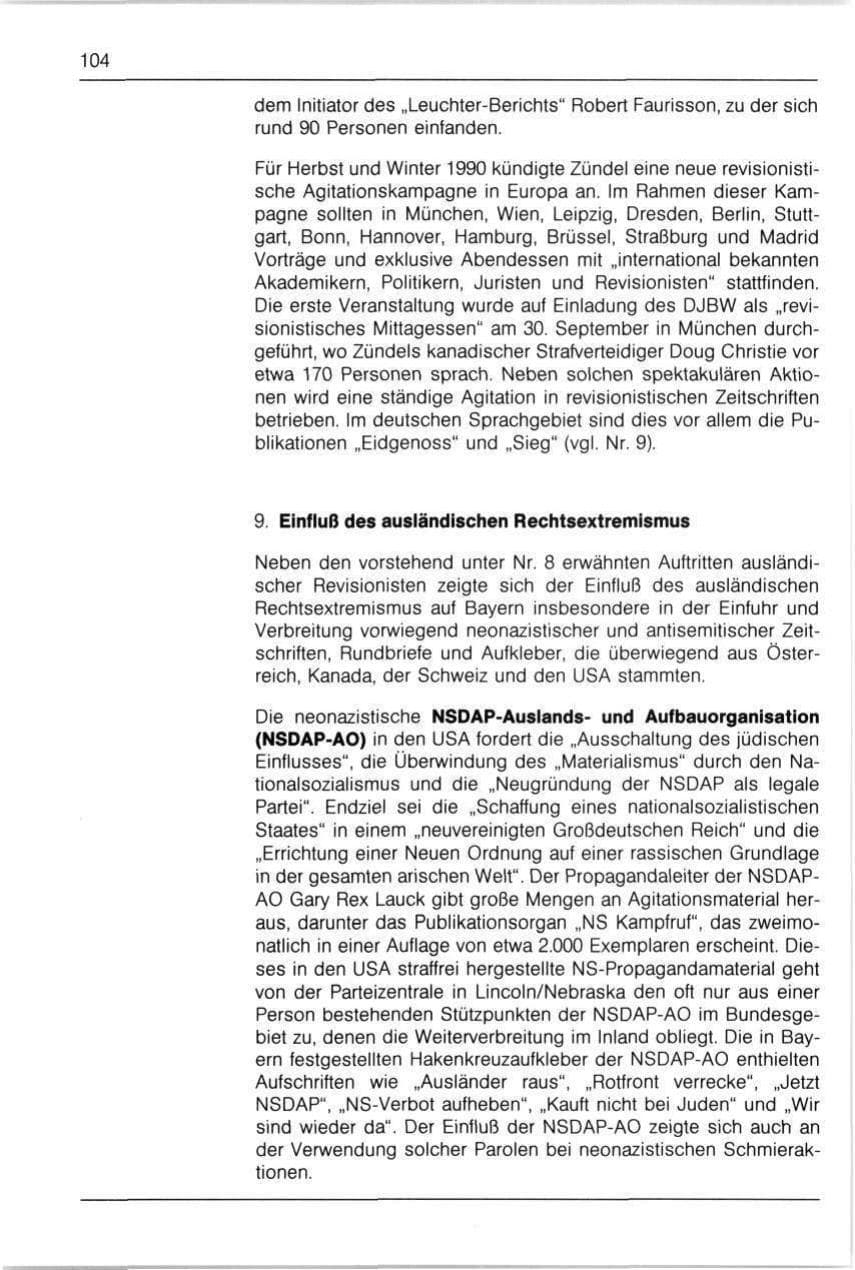 Seite 104 des Verfassungsschutzbericht 1990 Bayern