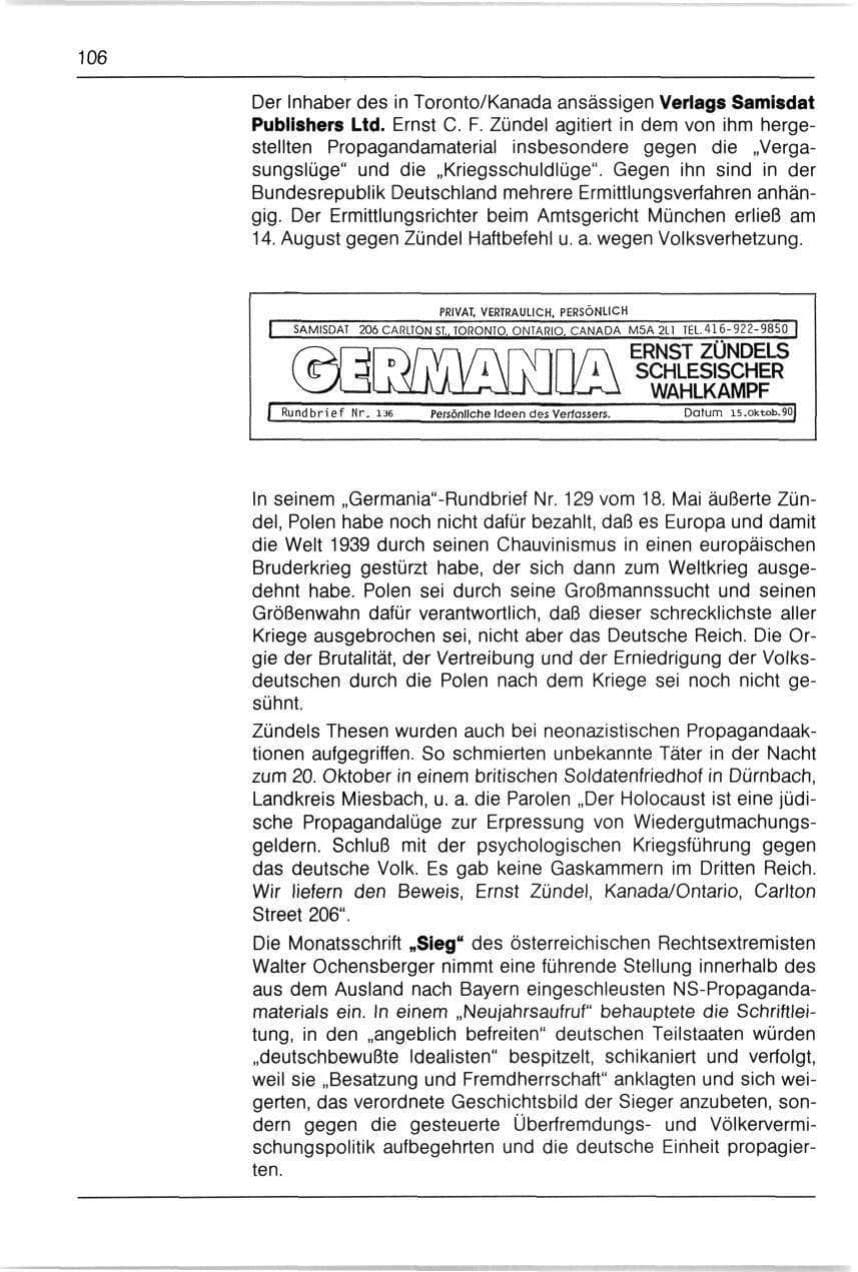 Seite 106 des Verfassungsschutzbericht 1990 Bayern