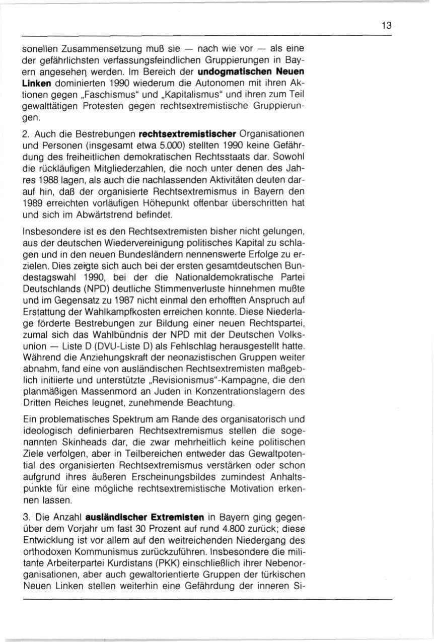 Seite 13 des Verfassungsschutzbericht 1990 Bayern