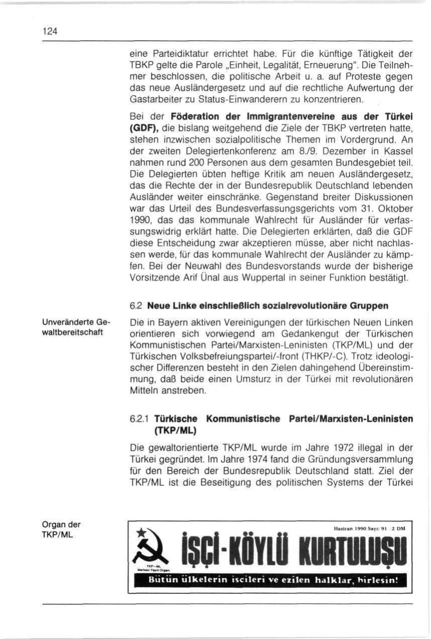 Seite 124 des Verfassungsschutzbericht 1990 Bayern