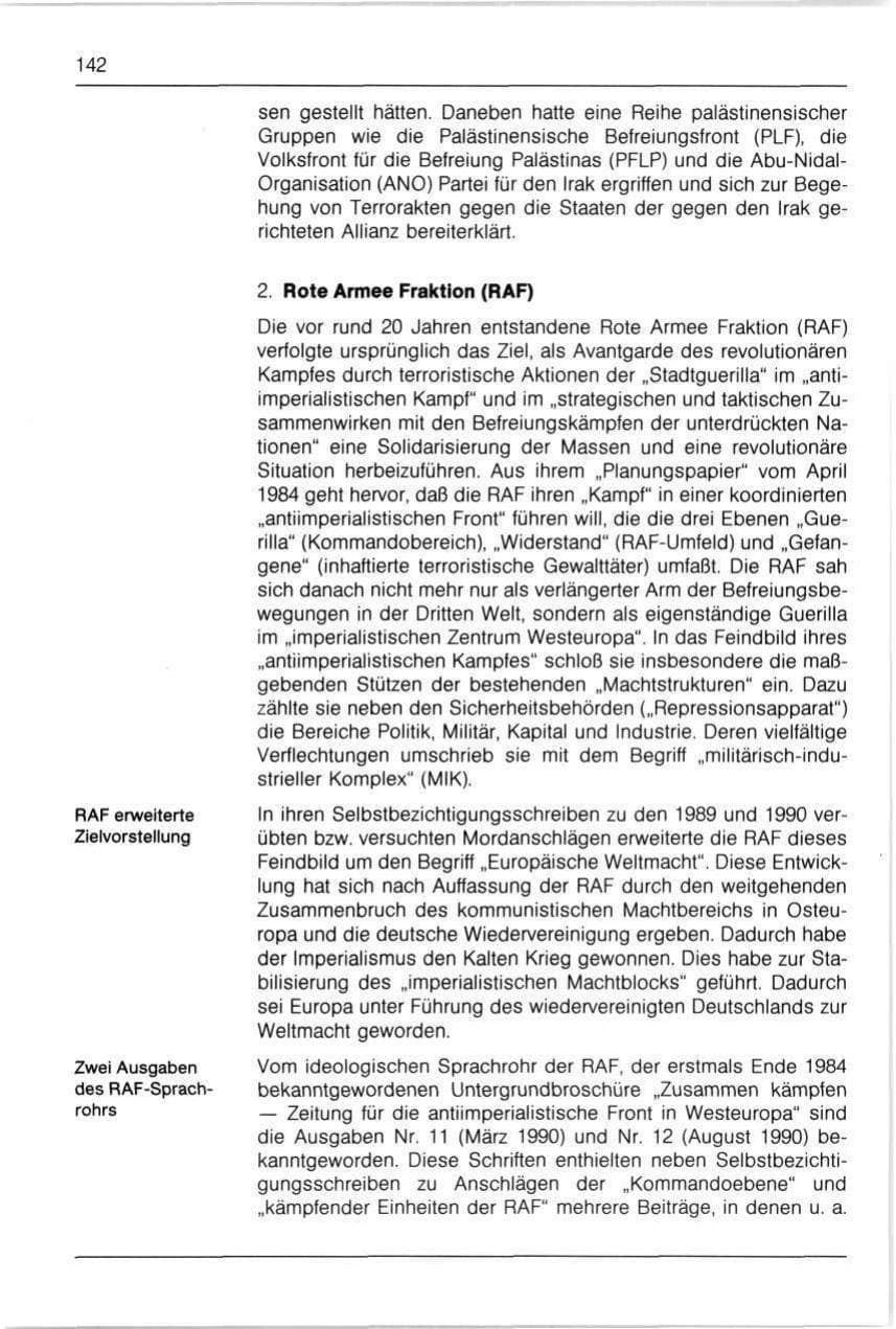 Seite 142 des Verfassungsschutzbericht 1990 Bayern