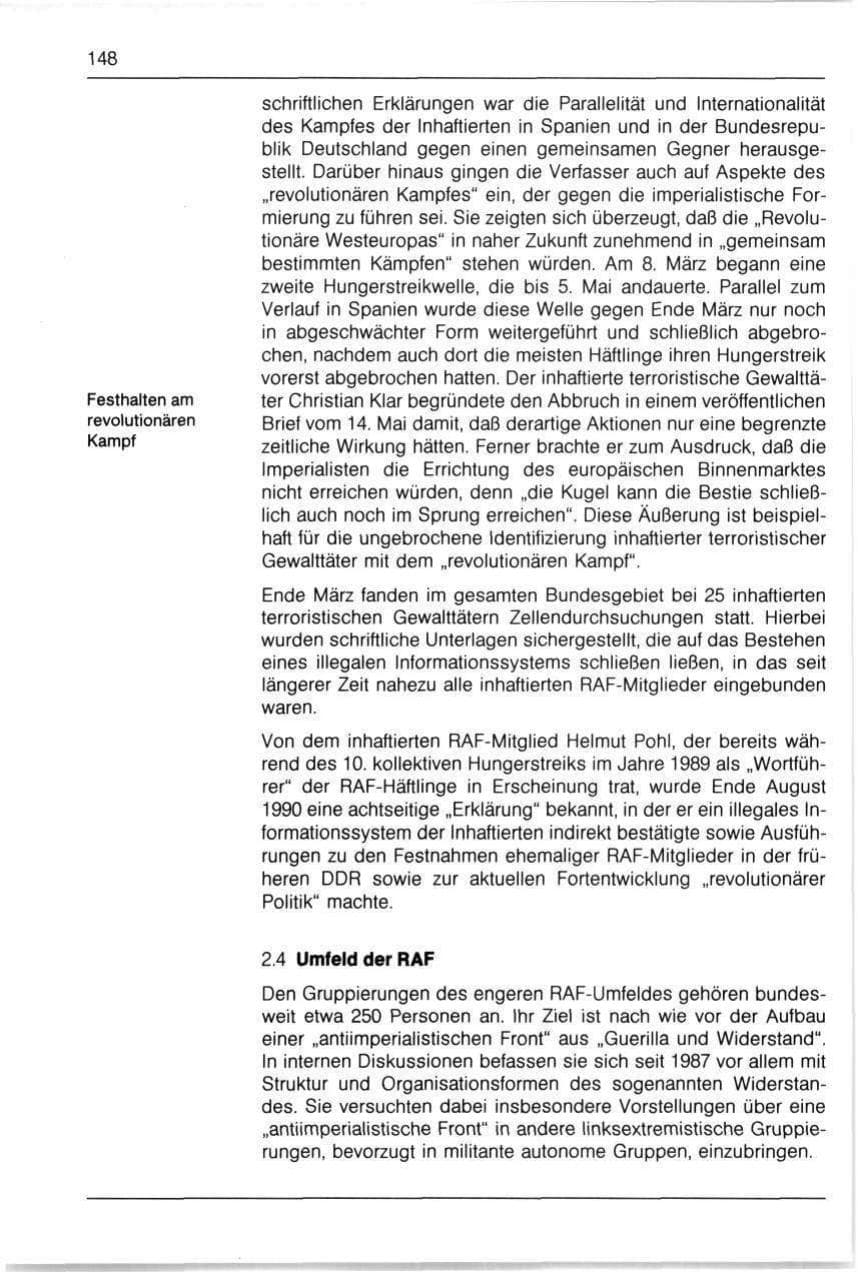 Seite 148 des Verfassungsschutzbericht 1990 Bayern
