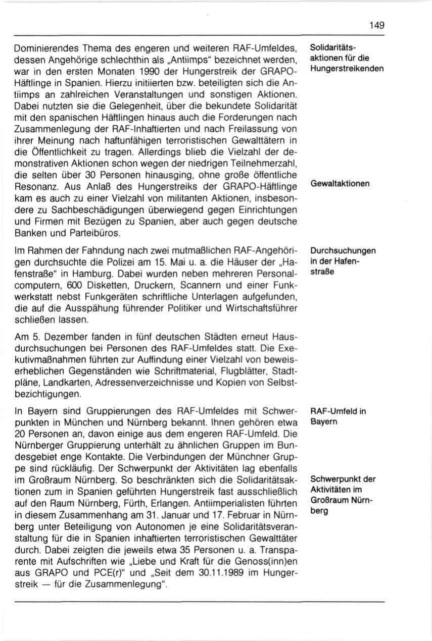 Seite 149 des Verfassungsschutzbericht 1990 Bayern