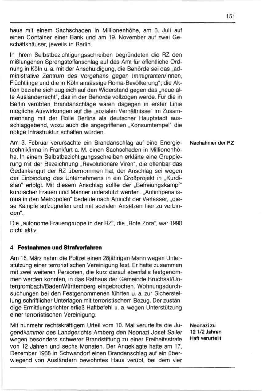 Seite 151 des Verfassungsschutzbericht 1990 Bayern