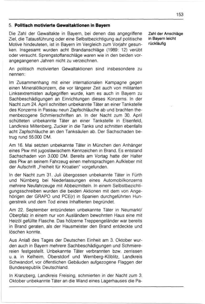 Seite 153 des Verfassungsschutzbericht 1990 Bayern