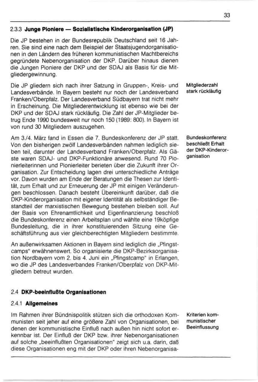 Seite 33 des Verfassungsschutzbericht 1990 Bayern