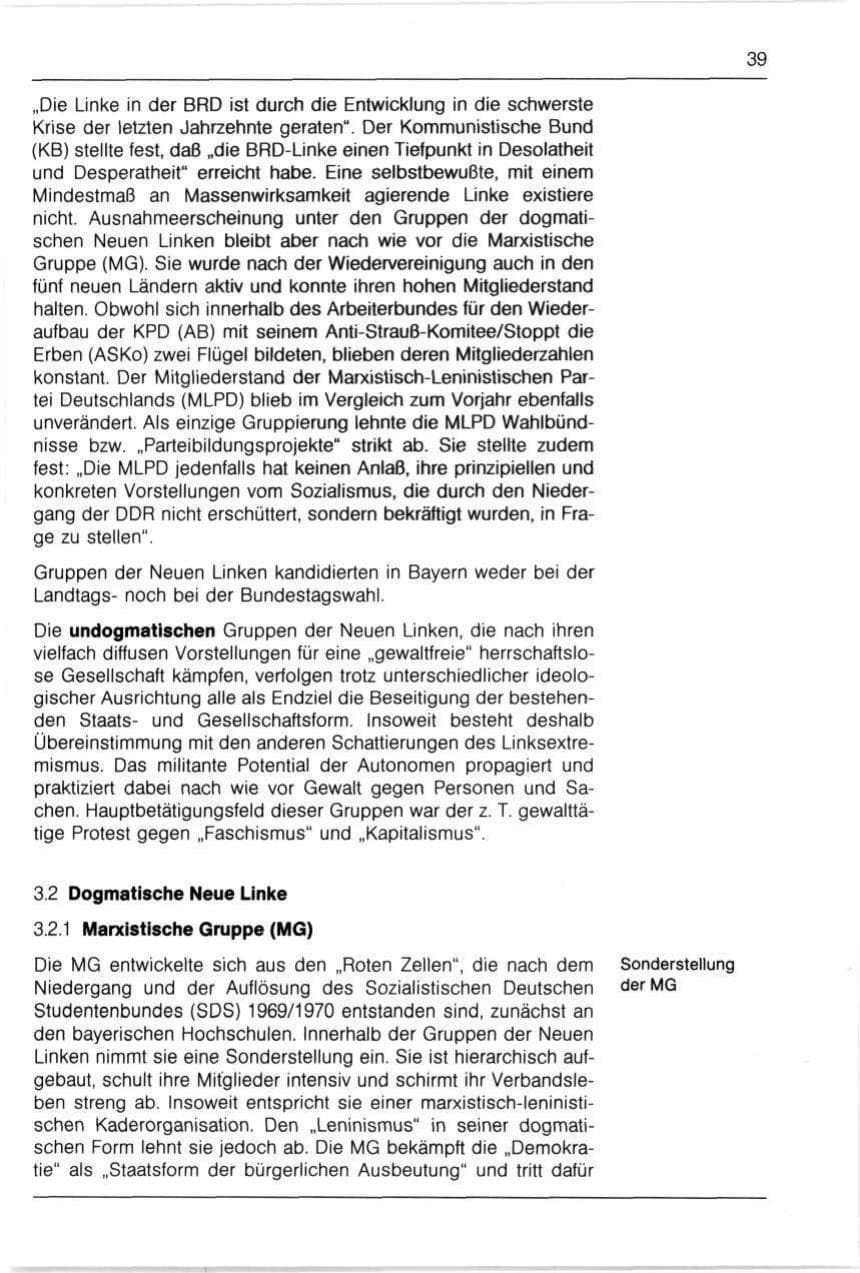 Seite 39 des Verfassungsschutzbericht 1990 Bayern
