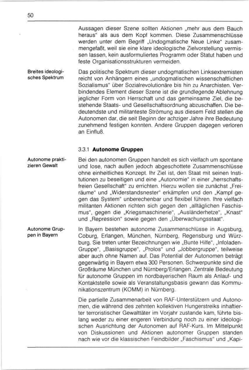 Seite 50 des Verfassungsschutzbericht 1990 Bayern
