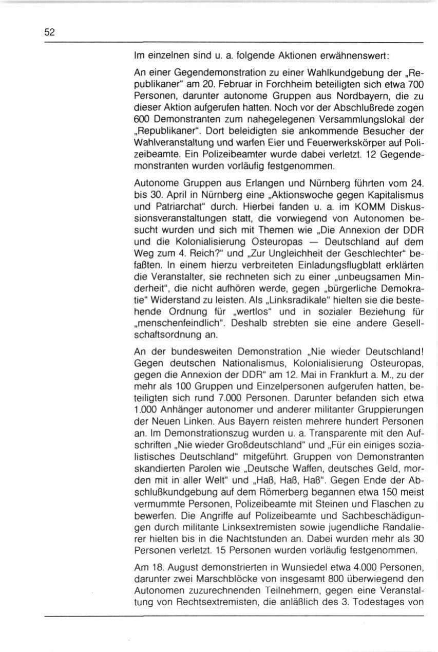 Seite 52 des Verfassungsschutzbericht 1990 Bayern