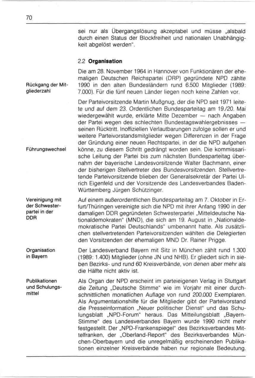 Seite 70 des Verfassungsschutzbericht 1990 Bayern