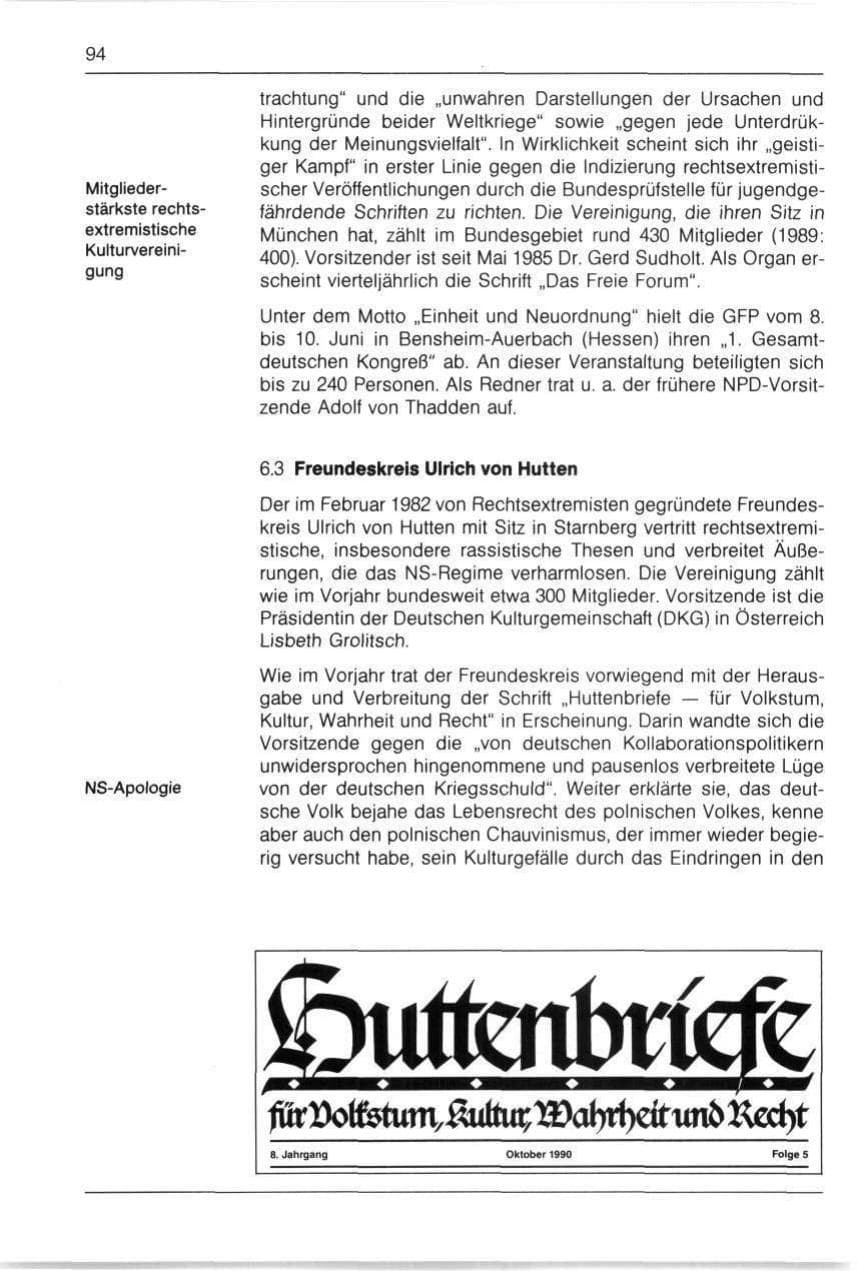Seite 94 des Verfassungsschutzbericht 1990 Bayern